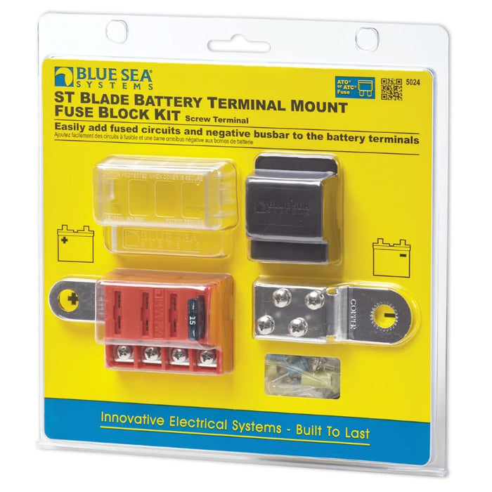 Blue Sea Systems ST Blade Fuse Block – 4 Circuits with Ground Bus