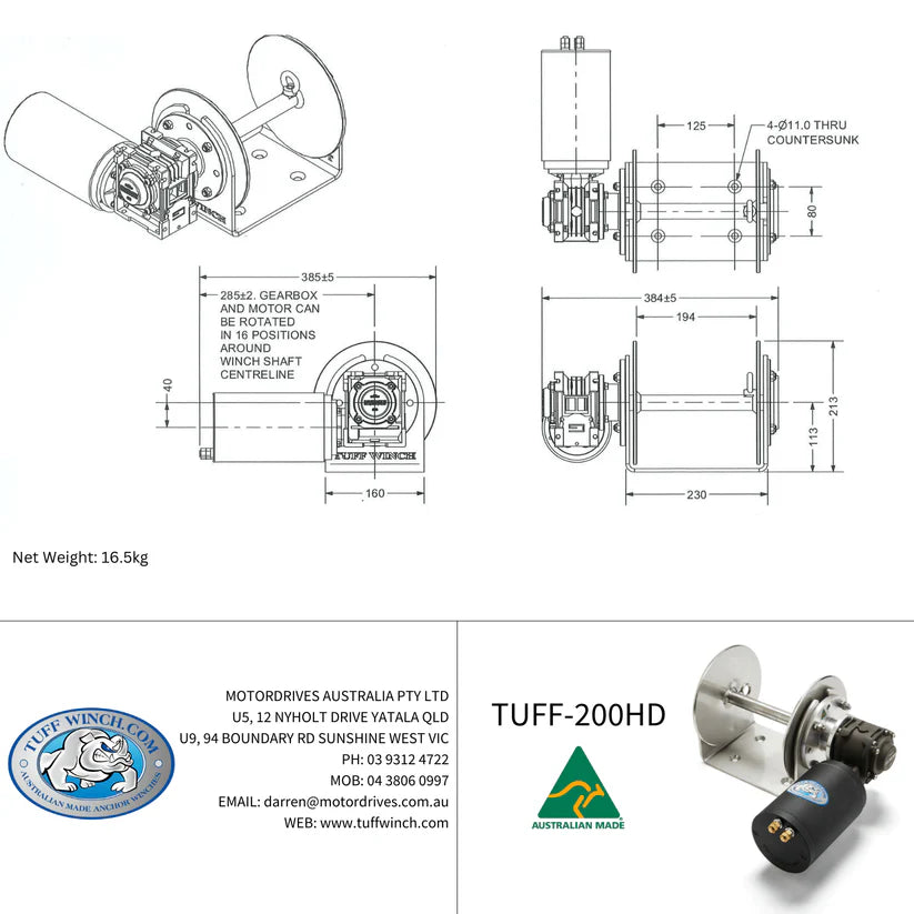 TUFF-200 Drum Anchor Winch Full Kit