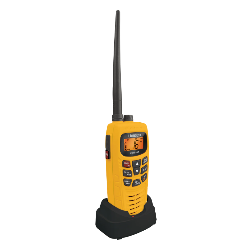 UNIDEN 5W VHF & 2.5 UHF MARINE RADIO - YELLOW MHS157UV