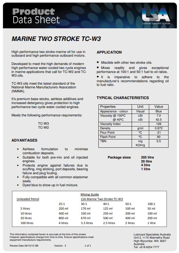 Marine Two-Stroke Oil TC-W3 20 Litres